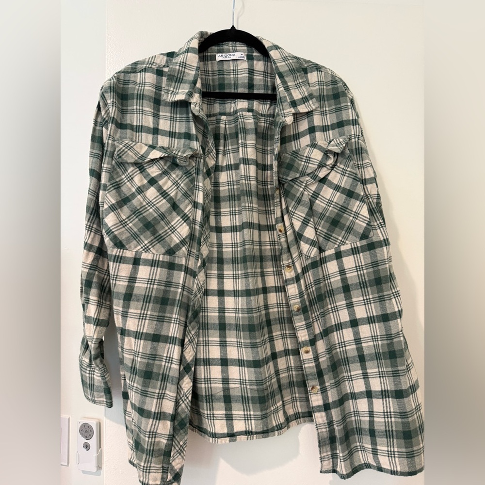 Arizona Jean Company Green and White Plaid Men's Shirt